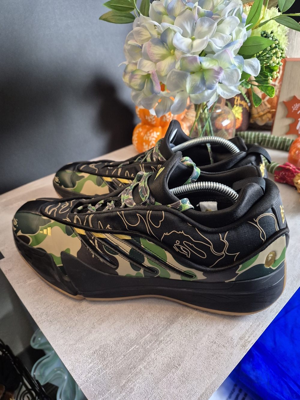 Adidas! Mens Camouflage Athletic Sneakers - Black & Green. Size 12.5 No insoles.